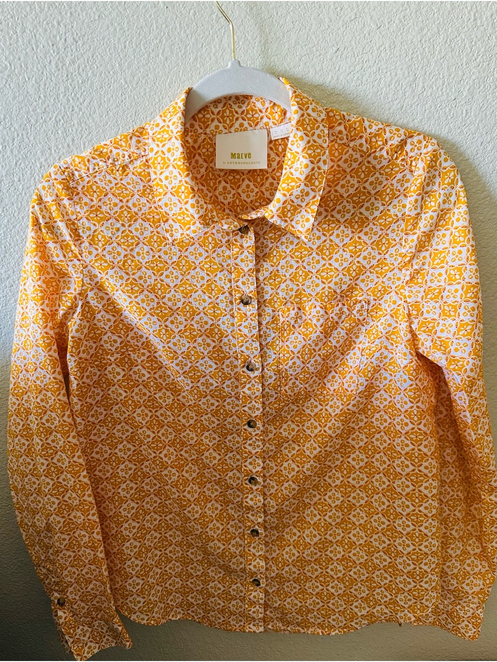 Anthropologie Yellow & White Patterned Button-Down Shirt
